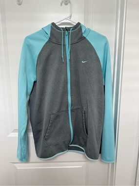 Nike Women's Gray and Aqua Full-Zip Hooded Jacket